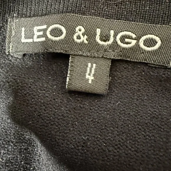 Leo & Ugo Black Back Ruffle Detail Button/Snap Front Cardigan Front Pockets Sz 4